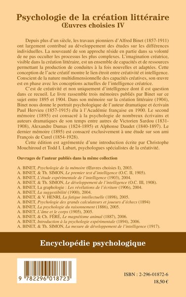 Psychologie de la création littéraire, Oeuvres choisies IV (9782296018723-back-cover)