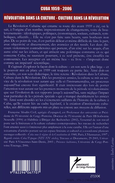 Cuba 1959-2006, Révolution dans la culture, culture dans la révolution (9782296067707-back-cover)