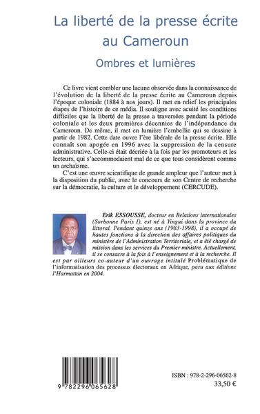 La liberté de la presse écrite au Cameroun (9782296065628-back-cover)