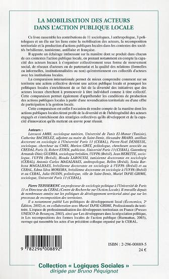 La mobilisation des acteurs dans l'action publique locale, Au Brésil, en France et en Tunisie (9782296008892-back-cover)