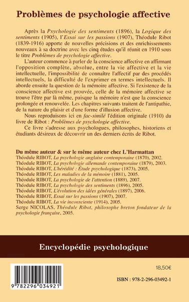 Problèmes de psychologie affective (9782296034921-back-cover)