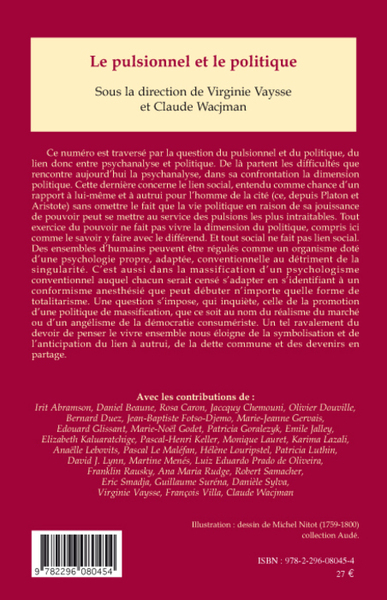 Psychologie Clinique, Le pulsionnel et le politique (9782296080454-back-cover)