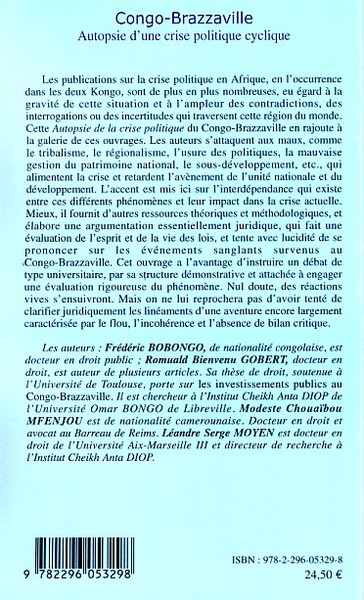 Congo-Brazzaville Autopsie d'une crise politique cyclique (9782296053298-back-cover)