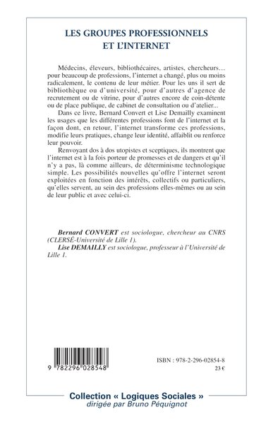 Les groupes professionnels et l'Internet (9782296028548-back-cover)