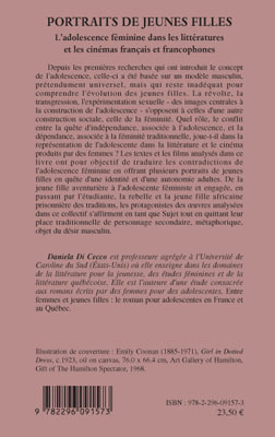 Portraits de jeunes filles, L'adolescence féminine dans les littératures et les cinémas français et francophones (9782296091573-back-cover)