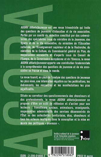 Agora - Débats / Jeunesses, Jeunes, genre et société (9782296018082-back-cover)