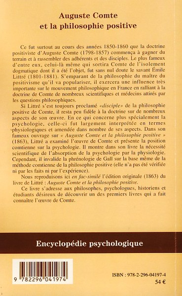 Auguste Comte et la philosophie positive (9782296041974-back-cover)