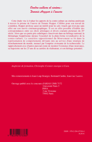 Contre-culture et cinéma : Dennis Hopper à l'oeuvre (9782296073364-back-cover)