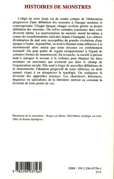 Cahiers KUBABA, Histoires de monstres, A l'époque moderne et contemporaine (9782296037564-back-cover)