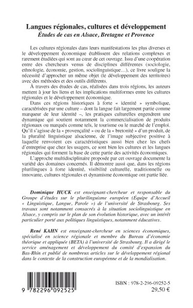 Langues régionales, cultures et développement (9782296092525-back-cover)