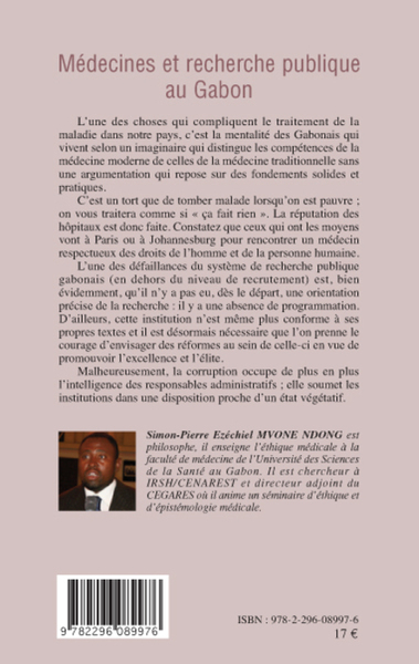 Médecines et recherche publique au Gabon (9782296089976-back-cover)