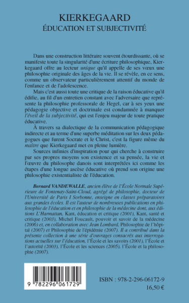 Kierkegaard, Education et subjectivité (9782296061729-back-cover)