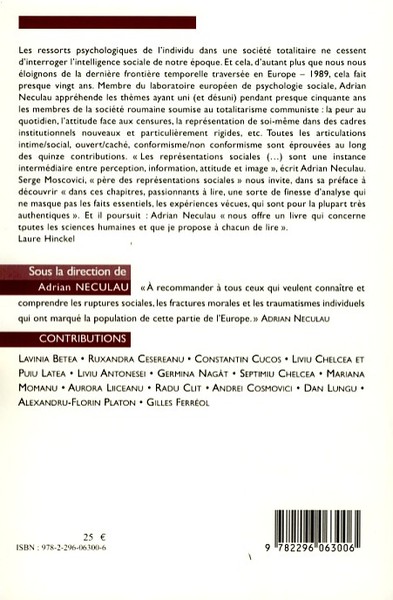 La vie quotidienne en Roumanie sous le communisme (9782296063006-back-cover)