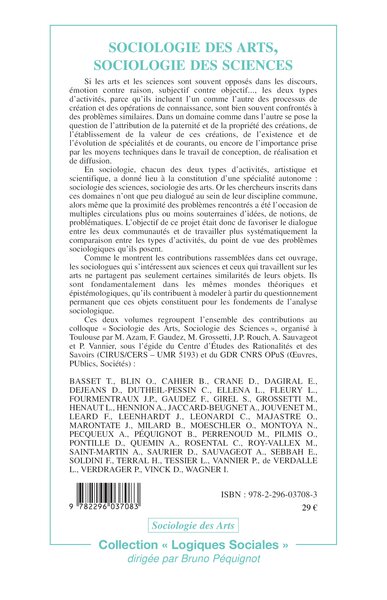 Sociologie des arts, sociologie des sciences, Tome II (9782296037083-back-cover)
