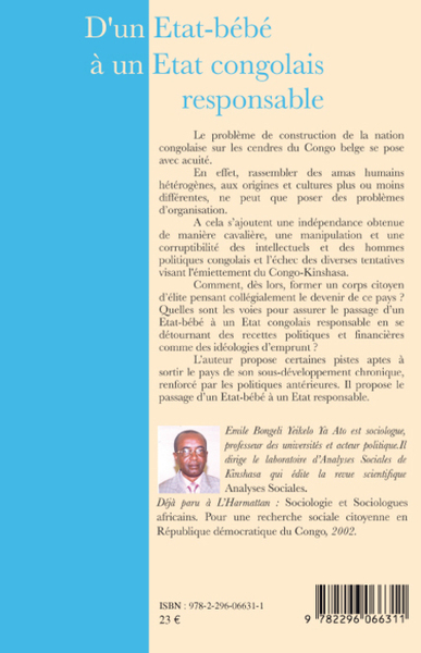 D'un Etat-bébé à un Etat congolais responsable (9782296066311-back-cover)