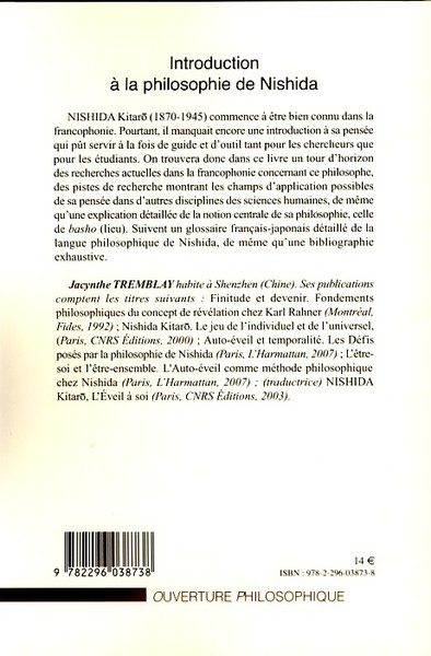 Introduction à la philosophie de Nishida (9782296038738-back-cover)