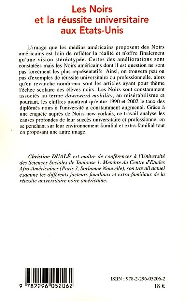 Les Noirs et la réussite universitaire aux Etats-Unis (9782296052062-back-cover)