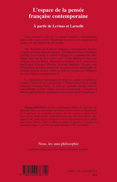 L'espace de la pensée française contemporaine, A partir de Levinas et Laruelle (9782296036710-back-cover)