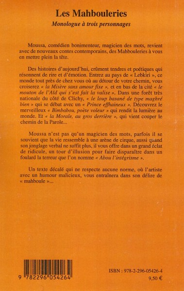 Les mahbouleries, Monologue à trois personnages (9782296054264-back-cover)