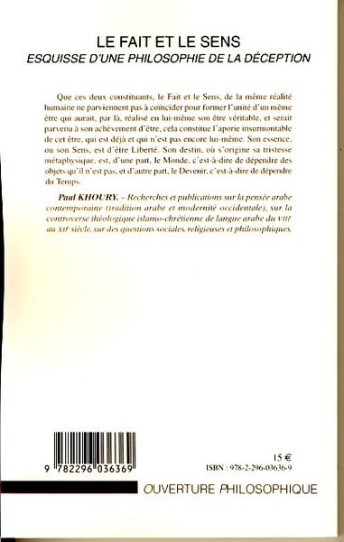 Le fait et le sens, Esquisse d'une philosophie de la déception (9782296036369-back-cover)