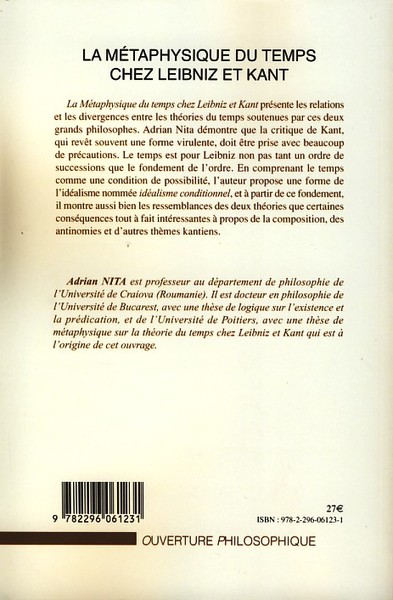 La métaphysique du temps chez Leibniz et Kant (9782296061231-back-cover)