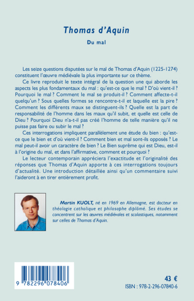 Thomas d'Aquin, Du mal (9782296078406-back-cover)