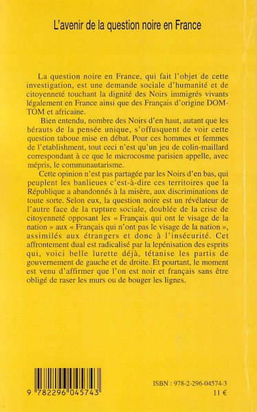 L'avenir de la question noire en France, Enjeux et perspectives (9782296045743-back-cover)