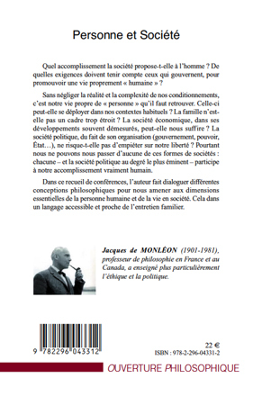 Personne et Société, La personne et la société familiale, la personne et la société économique, la personne et la société politi (9782296043312-back-cover)