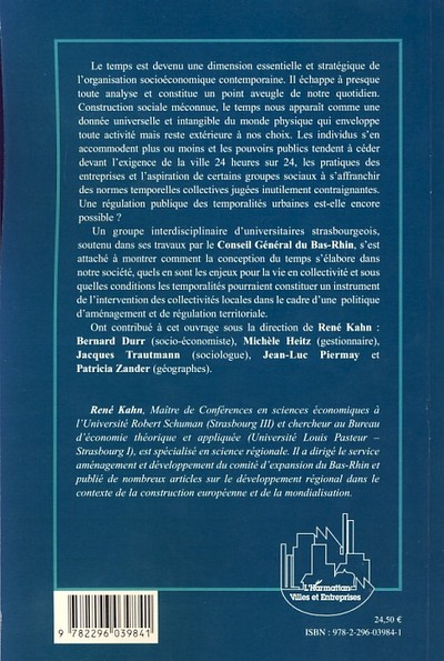 Régulation temporelle et territoires urbains (9782296039841-back-cover)