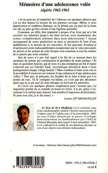 Mémoires d'une adolescence volée, Algérie 1962-1963 (9782296030282-back-cover)