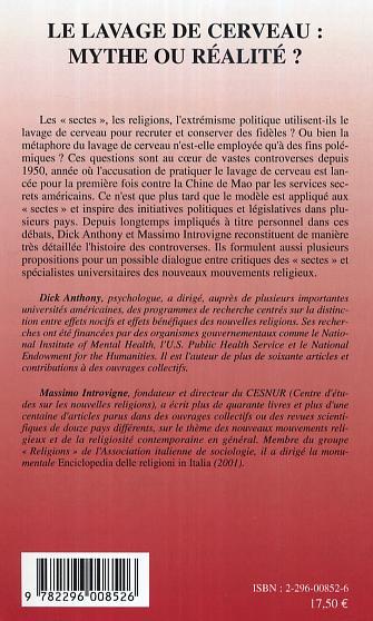 Le lavage de cerveau : mythe ou réalité (9782296008526-back-cover)