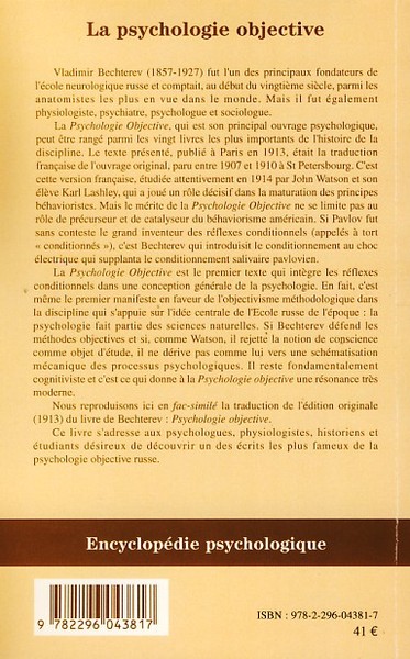 La psychologie objective (9782296043817-back-cover)