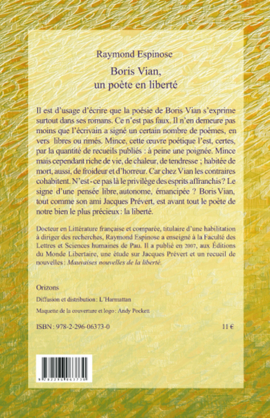 Boris Vian, un poète en liberté (9782296063730-back-cover)