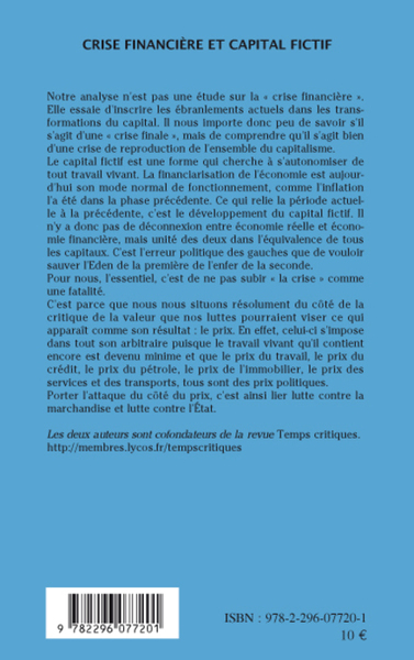 Crise financière et capital fictif (9782296077201-back-cover)