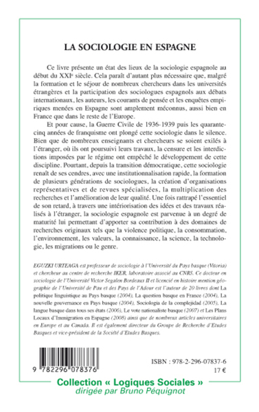 La sociologie en Espagne (9782296078376-back-cover)