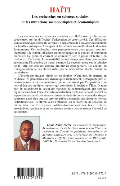 Haïti, Les recherches en sciences sociales et les mutations sociopolitiques et économiques (9782296043725-back-cover)