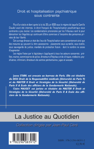 Droit et hospitalisation psychiatrique sous contrainte (9782296083912-back-cover)