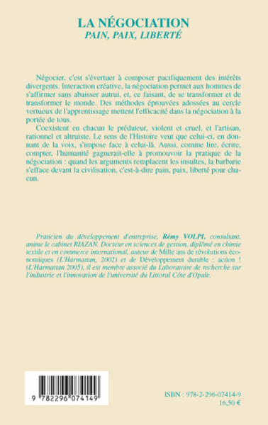 La négociation, Pain, Paix, Liberté (9782296074149-back-cover)