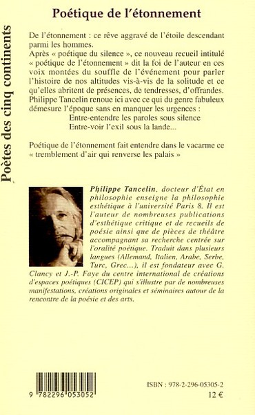 Poétique de l'étonnement (9782296053052-back-cover)