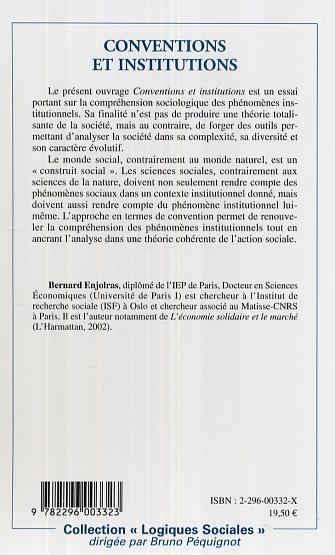 Conventions et institutions (9782296003323-back-cover)