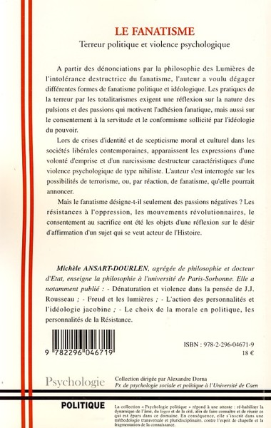 Le fanatisme, Terreur politique et violence psychologique (9782296046719-back-cover)