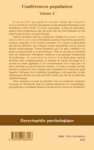 Conférences populaires, Volume 2 (9782296068926-back-cover)