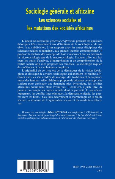 Sociologie générale et africaine, Les sciences sociales et les mutations des sociétés africaines (9782296050938-back-cover)