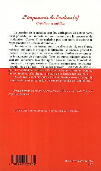 L'impouvoir de l'auteur(e), Création et médias (9782296027732-back-cover)