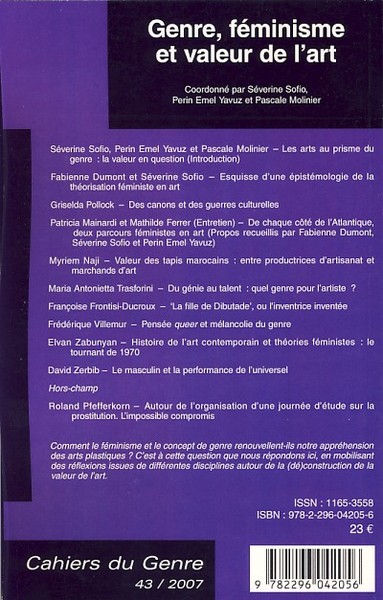 Cahiers du Genre, Genre , féminisme et valeur de l'art (9782296042056-back-cover)