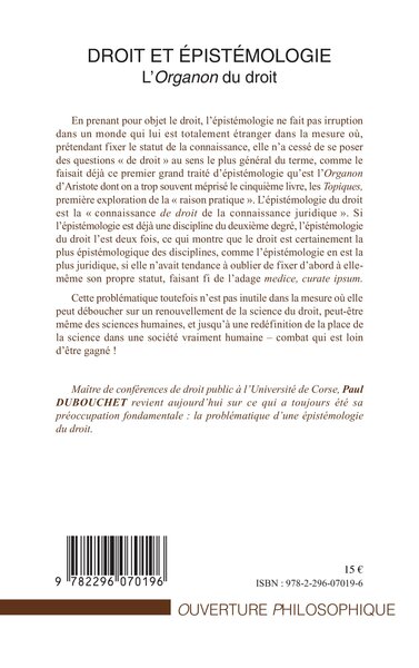 Droit et épistémologie, L'Organon du droit (9782296070196-back-cover)