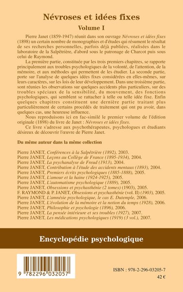 Névroses et idées fixes - Volume I (9782296032057-back-cover)