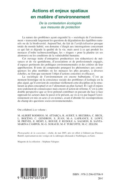 Actions et enjeux spatiaux en matière d'environnement, De la contestation écologiste aux mesures de protection (9782296037069-back-cover)