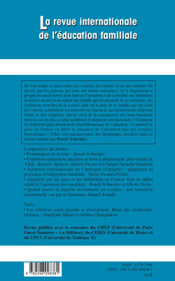 Revue internationale de l'éducation familiale, Adoption et évolutions sociétales (9782296098381-back-cover)