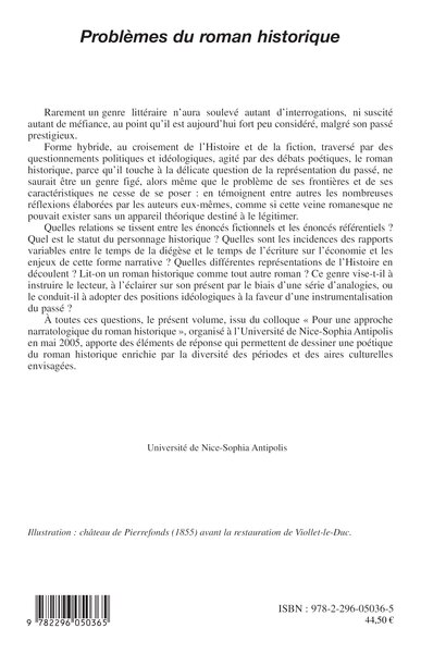 Narratologie, Problèmes du roman historique (9782296050365-back-cover)